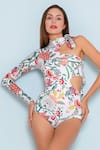 Shop_Limerick by Abirr N' Nanki_White 82% Polyester Floral Zero Ansel Chintz Pattern Cutout Monokini  _Online_at_Aza_Fashions