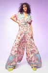 Buy_Limerick By Abirr N' Nanki_Pink Crepe Embroidery Button-down Neck Arley Chintz Floral Pattern Jumpsuit _at_Aza_Fashions