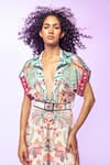 Limerick By Abirr N' Nanki_Pink Crepe Embroidery Button-down Neck Arley Chintz Floral Pattern Jumpsuit _Online_at_Aza_Fashions