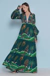 Buy_Limerick by Abirr N' Nanki_Blue Crepe Engineered Print Botanic Blakely Chintz Tiered Dress  _at_Aza_Fashions