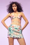 Buy_Limerick by Abirr N' Nanki_Pink Crepe Printed Floral Plunged U Coro Chintz Bustier  _at_Aza_Fashions