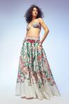 Buy_Limerick by Abirr N' Nanki_White Scallop Texture Satin Printed Floral Crysal Chintz Skirt  _at_Aza_Fashions