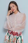 Shop Limerick By Abirr N' Nanki Ivory Organza Collared Crysal Ruched Shirt Online at Aza Fashions Shop_Limerick By Abirr N' Nanki_Ivory Organza Collared Crysal Ruched Shirt _Online_at_Aza_Fashions