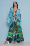 Buy_Limerick by Abirr N' Nanki_Blue Crepe Printed Botanical Open Daze Kimono  _at_Aza_Fashions