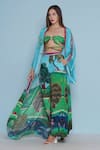 Limerick By Abirr N' Nanki_Blue Crepe Printed Botanical Daze Flared Pant  _at_Aza_Fashions