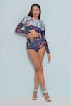 Shop_Limerick by Abirr N' Nanki_Blue 82% Polyester Print Chintz Fleur Boat Neck Sim Bikini Set  _Online_at_Aza_Fashions