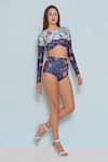 Limerick by Abirr N' Nanki_Blue 82% Polyester Print Chintz Fleur Boat Neck Sim Bikini Set  _at_Aza_Fashions