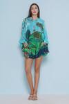Limerick By Abirr N' Nanki_Green Crepe Print Tropical Fantasy Vila Shorts _Online_at_Aza_Fashions