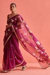 Buy_Aarti Sethia Studio_Wine Organza Embroidery Gota Rosine Embellished Saree Blouse Set _Online_at_Aza_Fashions