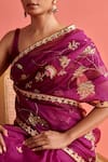 Shop_Aarti Sethia Studio_Wine Organza Embroidery Gota Rosine Embellished Saree Blouse Set _Online_at_Aza_Fashions