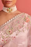 Shop_Aarti Sethia Studio_Pink Organza Embroidery Carnation Fleur Mukaish Work Saree Blouse Set _Online_at_Aza_Fashions