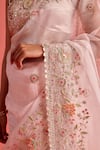 Buy_Aarti Sethia Studio_Pink Organza Embroidery Carnation Fleur Mukaish Work Saree Blouse Set 