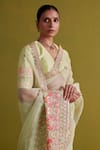 Aarti Sethia Studio_Green Organza Embroidery French Knots V Peony Dabka Embellished Saree Blouse Set _Online_at_Aza_Fashions