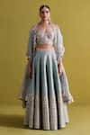 Buy_Aarti Sethia Studio_Blue Organza Embroidery Gota Patti Sweetheart Neck Fleur Bridal Lehenga Set _at_Aza_Fashions