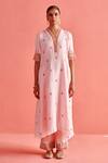 Aarti Sethia Studio_Pink Pure Silk Embroidery French Knots Lily Dabka Kurta Trouser Set _at_Aza_Fashions