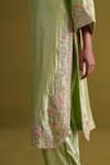Aarti Sethia Studio_Green Kora Silk Embroidery French Rafflesia Dabka Kurta Palazzo Set _Online
