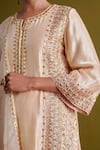 Shop_Aarti Sethia Studio_Beige Kora Silk Embroidery French Knots Persian Fleur Dabka Kurti Palazzo Set _Online_at_Aza_Fashions