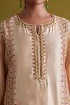 Aarti Sethia Studio_Beige Kora Silk Embroidery French Knots Persian Fleur Dabka Kurti Palazzo Set _at_Aza_Fashions