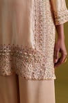 Buy_Aarti Sethia Studio_Beige Kora Silk Embroidery French Knots Persian Fleur Dabka Kurti Palazzo Set 