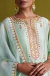 Aarti Sethia Studio_Green Kora Silk Embroidery Ambrosia Fleur Gota Kurti Palazzo Set _at_Aza_Fashions