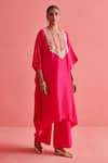 Buy_Aarti Sethia Studio_Pink Crepe Silk Embroidery Brass Gota Coin Embellished Yoke Kaftan With Palazzo _at_Aza_Fashions