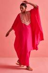 Shop_Aarti Sethia Studio_Pink Crepe Silk Embroidery Brass Gota Coin Embellished Yoke Kaftan With Palazzo _Online_at_Aza_Fashions