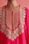 Aarti Sethia_Pink Crepe Silk Embroidery Brass Gota Coin Embellished Yoke Kaftan With Palazzo _at_Aza_Fashions