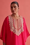 Buy_Aarti Sethia Studio_Pink Crepe Silk Embroidery Brass Gota Coin Embellished Yoke Kaftan With Palazzo 