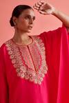 Shop_Aarti Sethia_Pink Crepe Silk Embroidery Brass Gota Coin Embellished Yoke Kaftan With Palazzo 