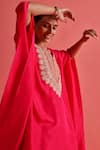 Buy_Aarti Sethia Studio_Pink Crepe Silk Embroidery Brass Gota Coin Embellished Yoke Kaftan With Palazzo _Online