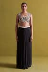 Buy_Aarti Sethia_Black Crepe Silk Embroidery Dabka U Neck Bloom Bustier With Draped Skirt _at_Aza_Fashions