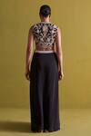 Shop_Aarti Sethia Studio_Black Crepe Silk Embroidery Dabka U Neck Bloom Bustier With Draped Skirt _at_Aza_Fashions