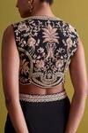 Aarti Sethia Studio_Black Crepe Silk Embroidery Dabka U Neck Bloom Bustier With Draped Skirt _Online_at_Aza_Fashions