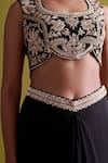 Buy_Aarti Sethia_Black Crepe Silk Embroidery Dabka U Neck Bloom Bustier With Draped Skirt 