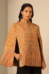 Buy_Dusala_Yellow Anibha Wool Silk Woven Cape _Online_at_Aza_Fashions