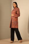 DUSALA_Red Fine Wool Silk Woven Floral Mandarin Collar Tara Jacket _Online_at_Aza_Fashions