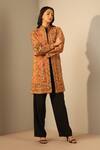 Shop_Dusala_Yellow Wool, Silk Mandarin Collar Kyra Woven Paisley Jacket _at_Aza_Fashions