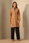 Dusala_Yellow Wool, Silk Mandarin Collar Myra Woven Floral Persian Jacket _Online_at_Aza_Fashions