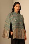 Dusala_Green Naina Woven Mosaic Pattern Cape _Online_at_Aza_Fashions