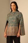 Buy_Dusala_Green Naina Woven Mosaic Pattern Cape _Online_at_Aza_Fashions