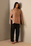 Dusala_Beige Kavya Wool Silk Woven Cape _Online_at_Aza_Fashions