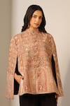 Buy_Dusala_Beige Kavya Wool Silk Woven Cape _Online_at_Aza_Fashions