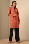 Buy_DUSALA_Red Fine Wool Silk Woven Floral Mandarin Collar Ishita Figurine Jacket _at_Aza_Fashions