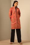 DUSALA_Red Fine Wool Silk Woven Floral Mandarin Collar Ishita Figurine Jacket _Online_at_Aza_Fashions