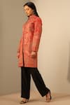 Buy_DUSALA_Red Fine Wool Silk Woven Floral Mandarin Collar Ishita Figurine Jacket _Online_at_Aza_Fashions