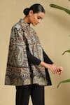 Buy_DUSALA_Black Fine Wool Silk Paisley Bloom Kalamkari Meesha Cape  _Online_at_Aza_Fashions