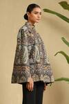 Shop_DUSALA_Black Fine Wool Silk Paisley Bloom Kalamkari Meesha Cape  _Online_at_Aza_Fashions