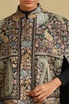 DUSALA_Black Fine Wool Silk Paisley Bloom Kalamkari Meesha Cape  _at_Aza_Fashions