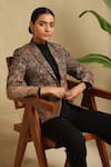 Buy_DUSALA_Black Fine Wool Silk Vintage Fleur Lapel Collar Raji Pattern Blazer Jacket _at_Aza_Fashions