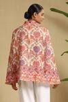 Shop_DUSALA_Multi Color Fine Wool Silk Wildflora Bloom Kalamkari Mandarin Zeda Cape _at_Aza_Fashions